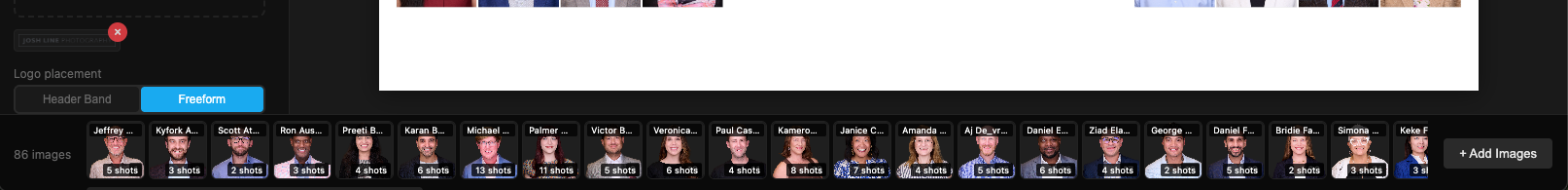 Auto-parsed names and shot counts from filenames